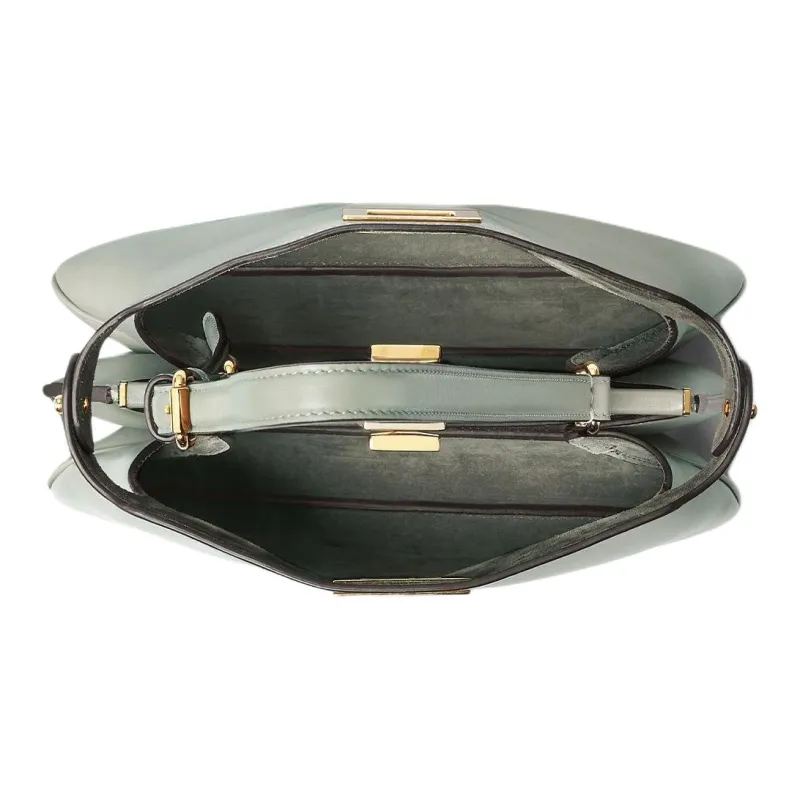 FENDI Peekaboo Calfskin Handbag Shoulder Bag Small Size Women's Green-4