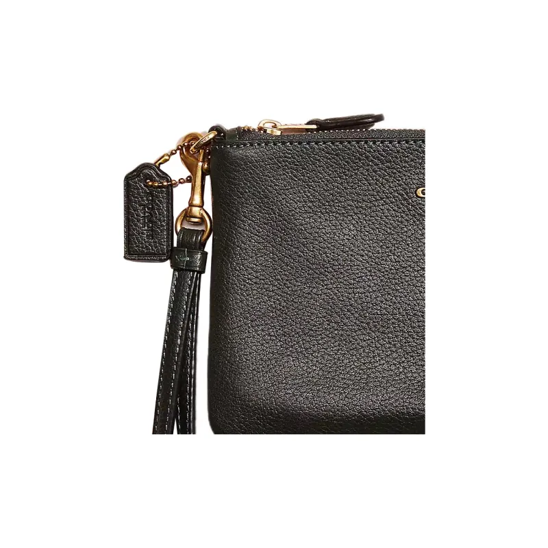 COACH Wristlet Leather Clutch Wrist Bag Small Size Women's Black-2