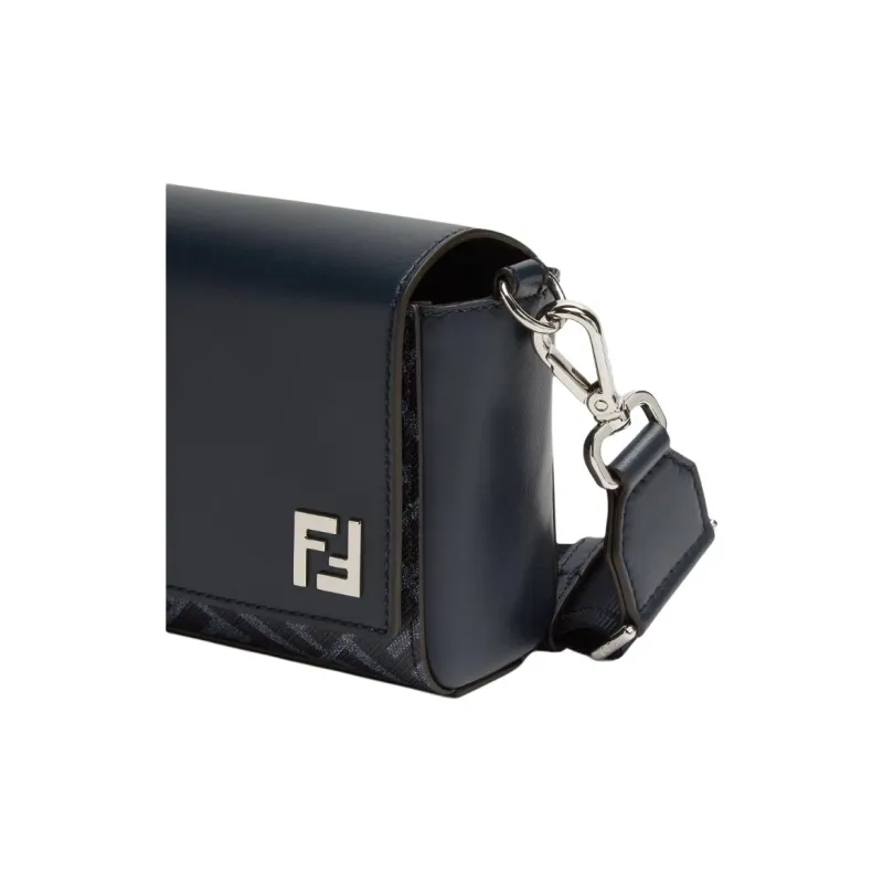 FENDI FF Leather Messenger Bag Shoulder Bag Crossbody Bag Men's Blue-4