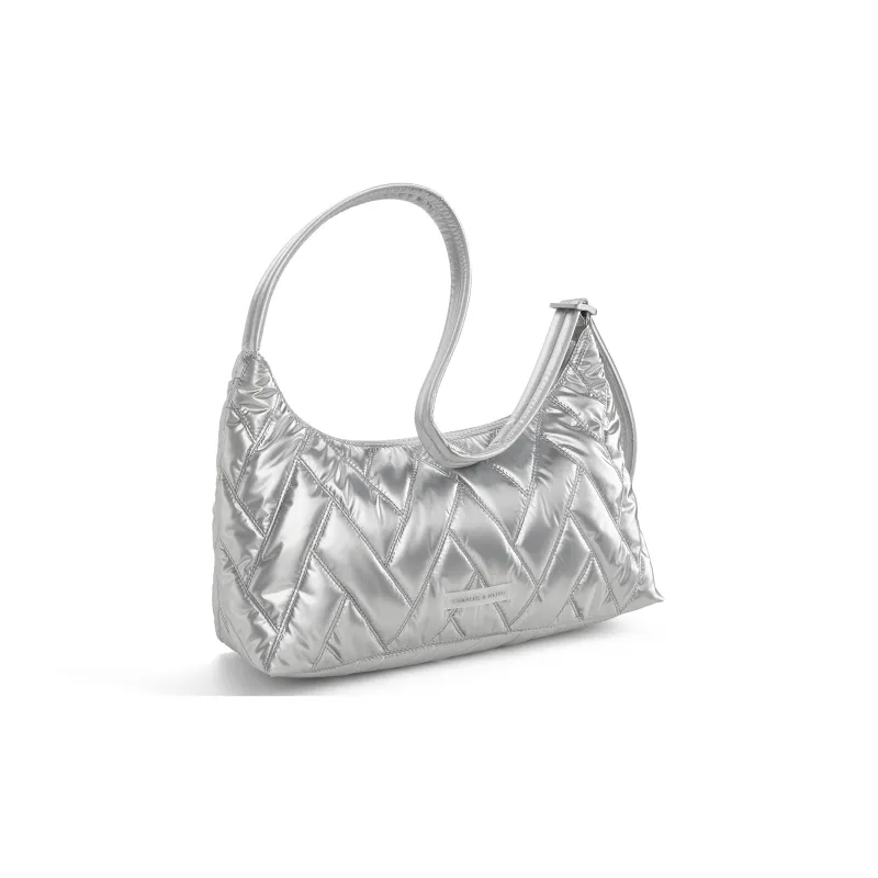 CHARLES&KEITH Textile, Nylon Shoulder Bag Trumpets Women's Silver/Guava Pink-2