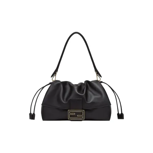 FENDI Baguette Leather Shoulder Bag Large Size Women's Black
