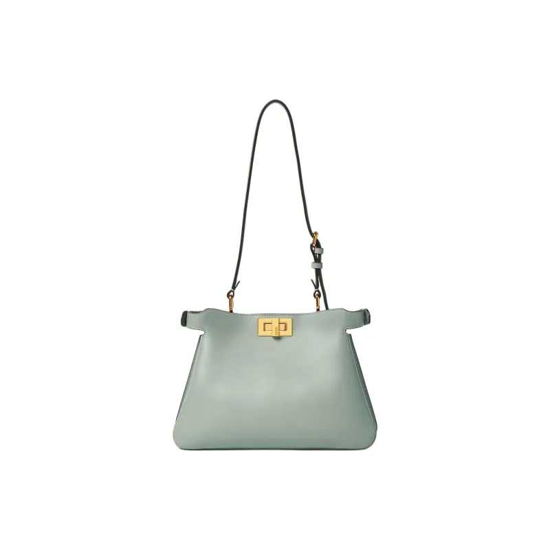 FENDI Peekaboo Calfskin Handbag Shoulder Bag Small Size Women's Green-3