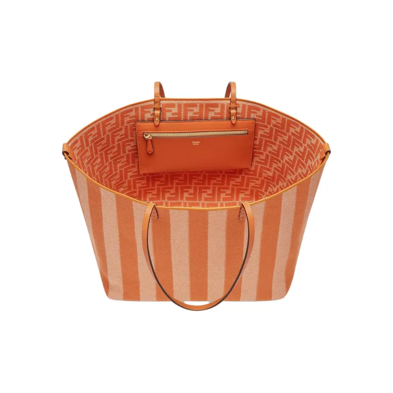 FENDI Jacquard Fabric Tote Bag Shopping Bag Shoulder Bags Large Size Women's Orange-4