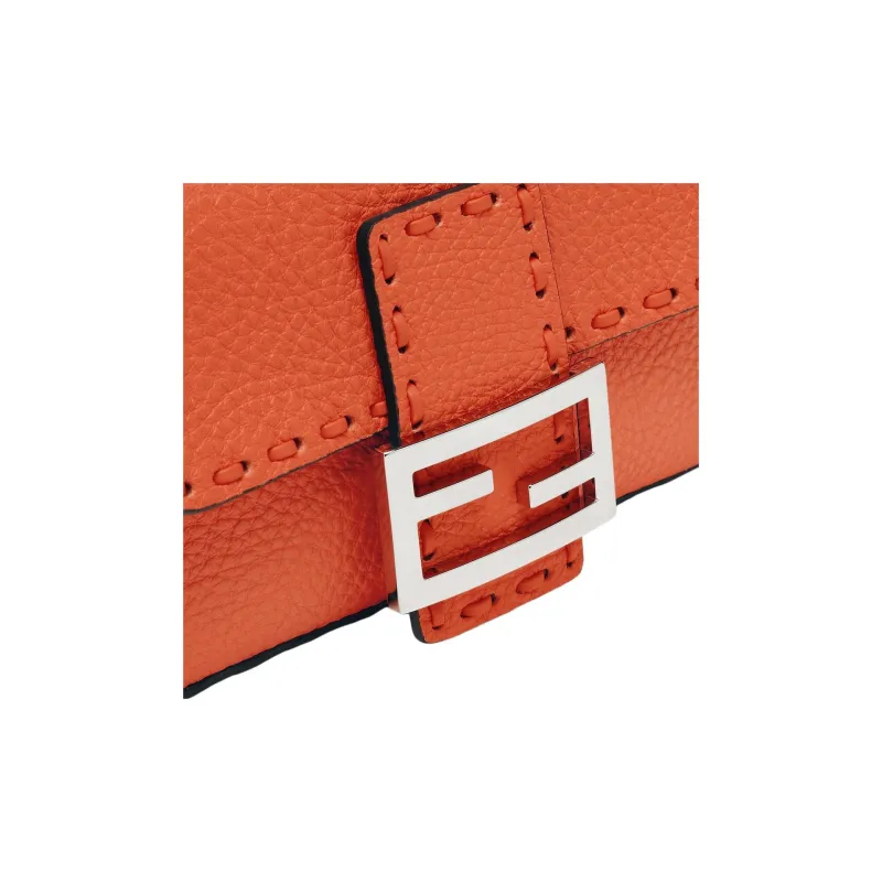 FENDI Baguette Calfskin Shoulder Bag Crossbody Bag Handbag Mini Women's Orange-4