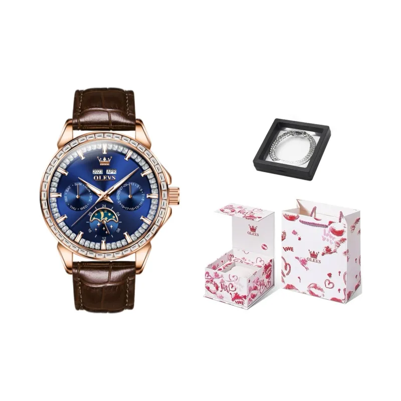 OLEVS Mechanical Movement Leather Watch Bands Watch Men's Watches Blue Dial-3