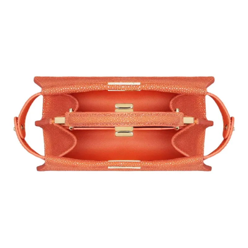 FENDI Peekaboo ISeeU Devil Fish Leather Shoulder Bag Crossbody Bag Handbag Extra Small Women's Orange-3