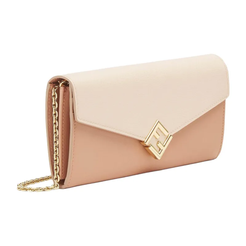 FENDI FF Diamonds Series Calfskin Shoulder Bag Crossbody Bag Wallet Women's Pink-1