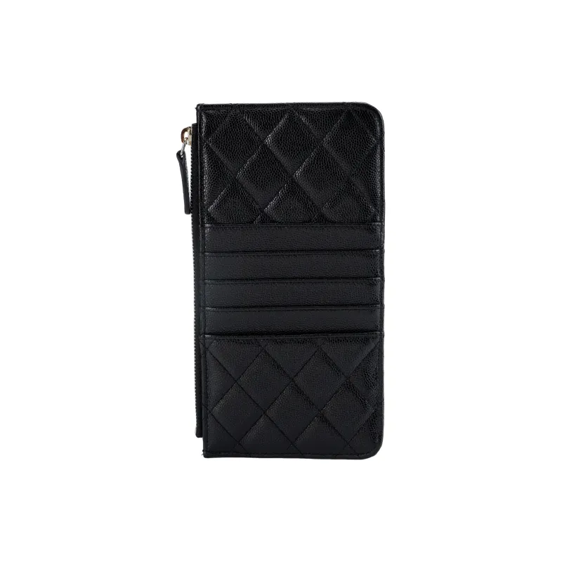 CHANEL Litchi Leather Card Holder Women's Black-2