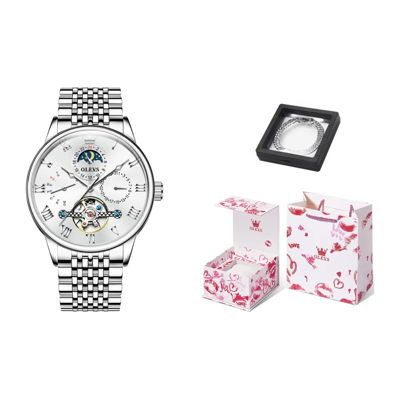 OLEVS Wisdom Series Mechanical Movement Watch Men's Watches White Dial-0