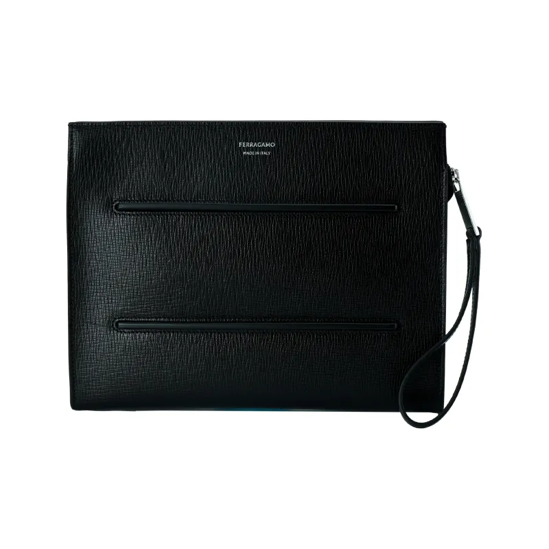 FERRAGAMO Calfskin Clutch Men's Black-1