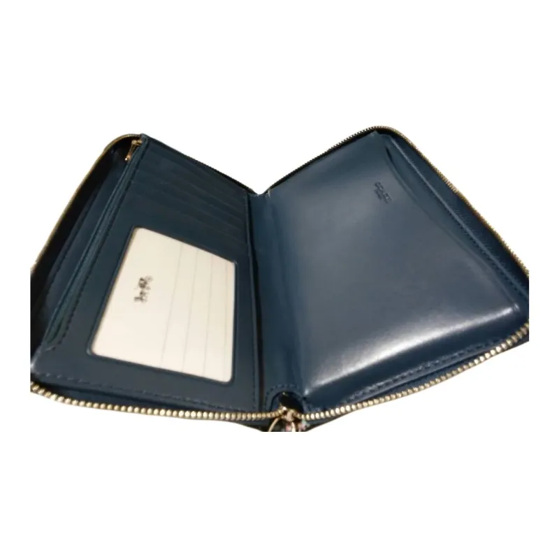 COACH Coated Canvas With Leather Coin Pocket With Wristband, Cell Phone Pouch, Wallet Women's Mint Blue & Black-4