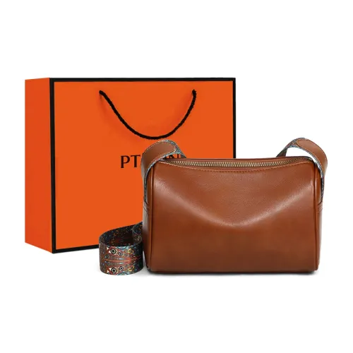 PT'SON Cow Leather With Synthetic Leather Pillow Bag, Shoulder Bag, Crossbody Bag Regular Women's Dark Brown