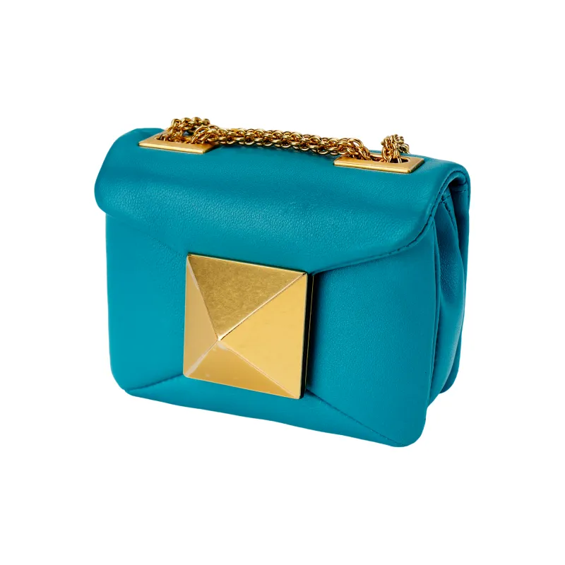 Valentino One Stud Calfskin Box Bag Clutch One Shoulder Handbag Mini Women's Mediterranean Blue-3