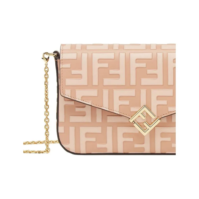 FENDI FF Diamonds Series Calfskin Crossbody Bag, Shoulder Bag Women's Pink-4