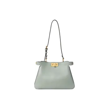 FENDI Peekaboo Calfskin Handbag Shoulder Bag Small Size Women's Green