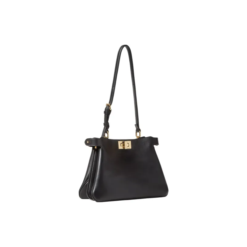 FENDI Peekaboo Calfskin Shoulder Bag Small Size Women's Black-1