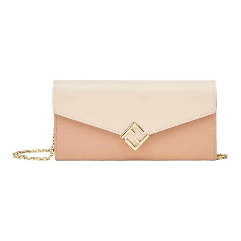FENDI FF Diamonds Series Calfskin Shoulder Bag Crossbody Bag Wallet Women's Pink-0