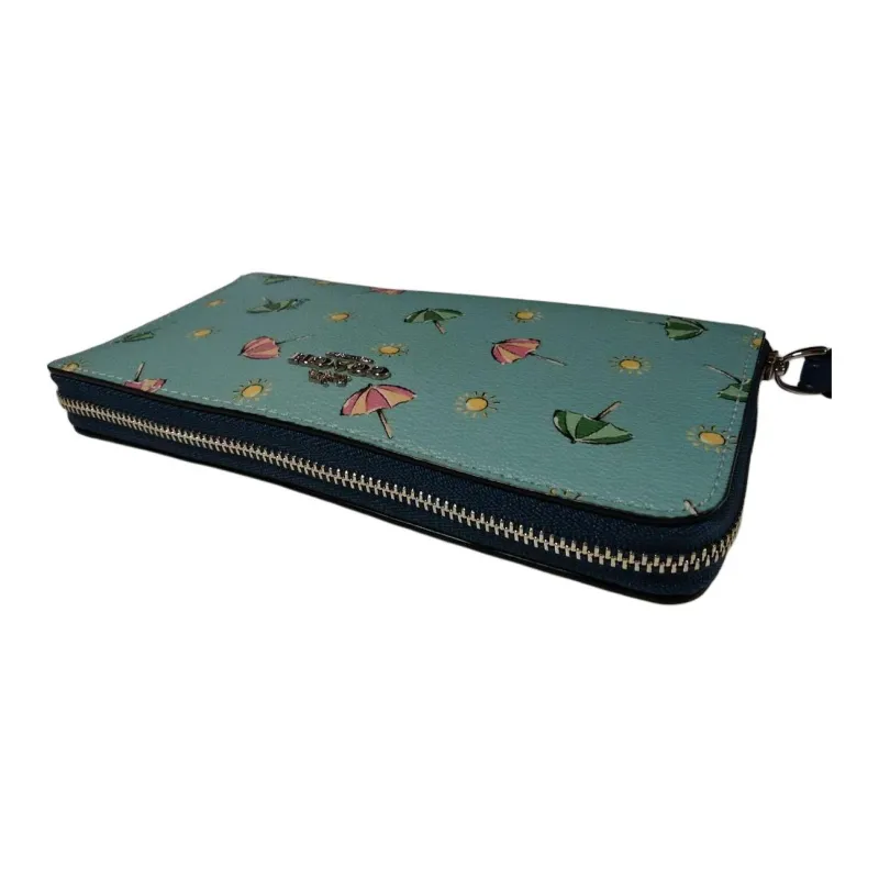COACH Coated Canvas With Leather Coin Pocket With Wristband, Cell Phone Pouch, Wallet Women's Mint Blue & Black-3