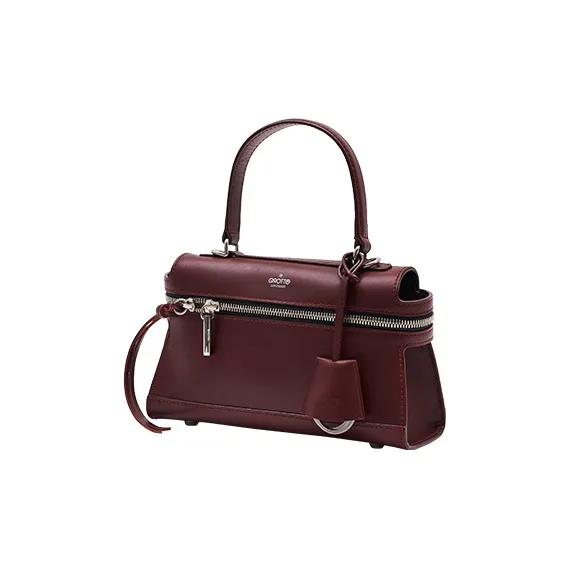 GROTTO Cow Leather Handbag Women's Vintage Red-2
