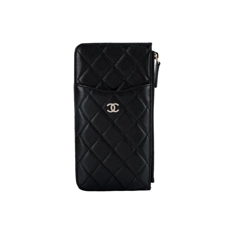CHANEL Litchi Leather Card Holder Women's Black-0