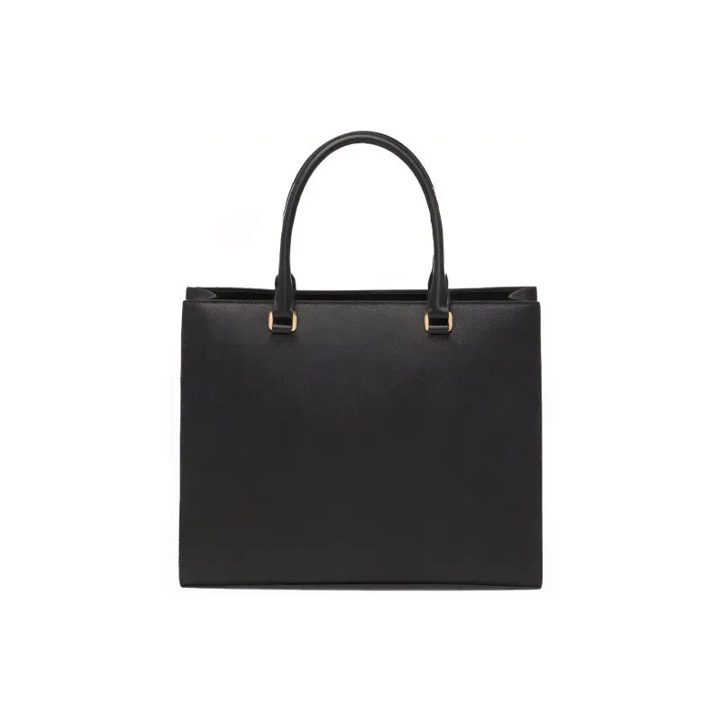 PRADA Cross-Stitch Leather Tote Bag Shopping Bag Handbag Medium Size Women's Black-2