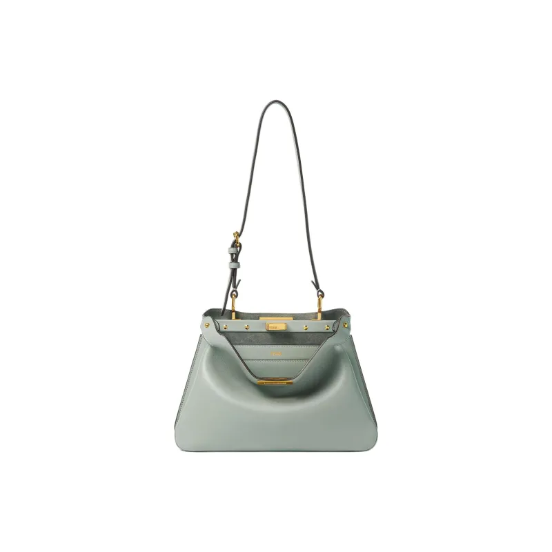 FENDI Peekaboo Calfskin Handbag Shoulder Bag Small Size Women's Green-1
