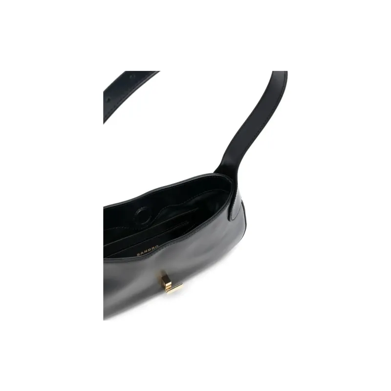 Sandro Cow Leather Shoulder Bag Small Size Women's Black-3