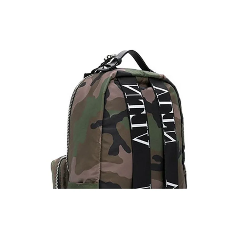 Valentino Fabric With Leather Backpack Regular Unisex Camouflage/Army Green-4