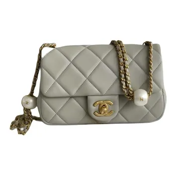 CHANEL Calfskin Crossbody Bag Shoulder Bag Mini Women's Light Gray