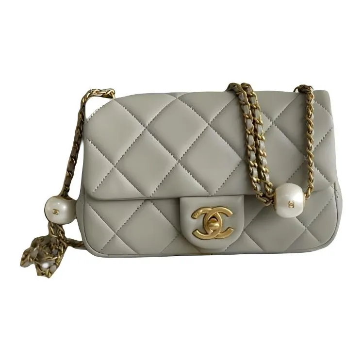 CHANEL Calfskin Crossbody Bag, Shoulder Bag Mini Women's Light Gray-0