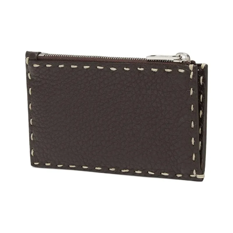 FENDI Calfskin Card Holder Men's Brown-1