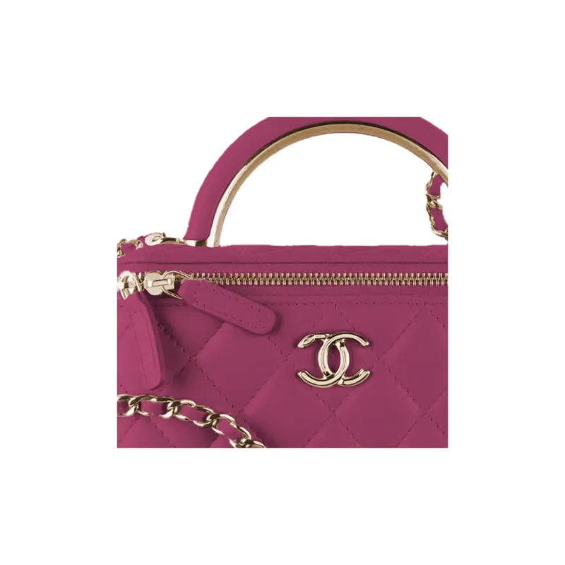 CHANEL Lambskin Makeup Box, Shoulder Bag, Crossbody Bag, Handbag Women's Rose Red-4