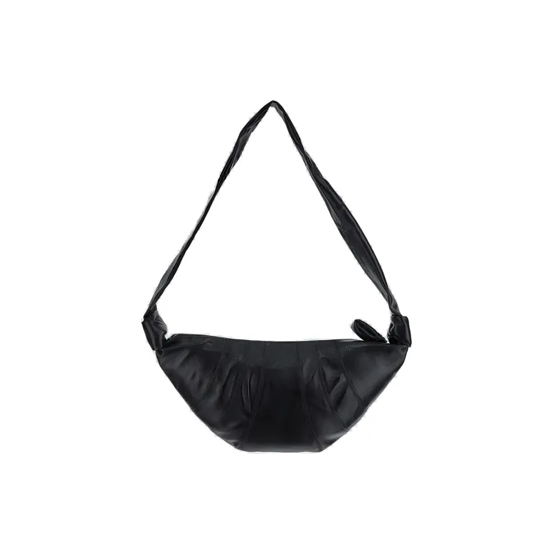 Lemaire Cotton Croissant Bag Goat Horn Puffy Shoulder Bag Medium Size Women's Black-2