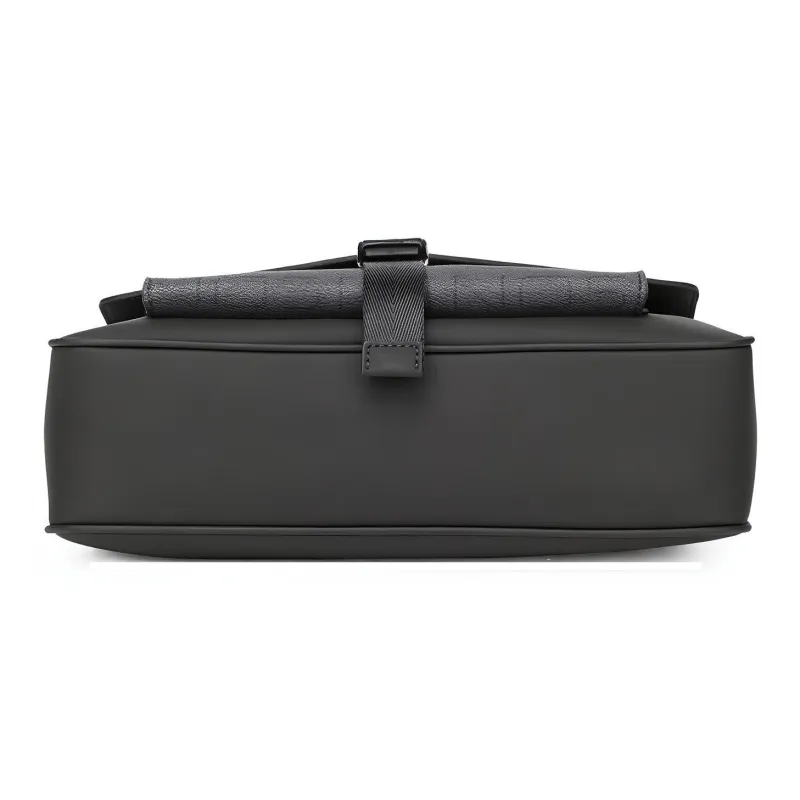BISON DENIM PVC Versatile Messenger Bag Horizontal Crossbody Bag Handbag Medium Size Men's Black-3