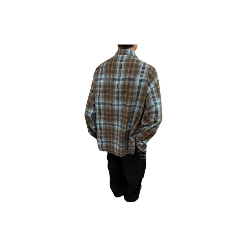 TESTUNG Knitwear Unisex Blue Brown Plaid-4