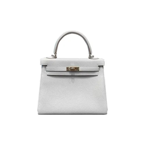 HERMES Kelly Togo Calfskin Handbag Women's Glacier White With Milkshake White Accents