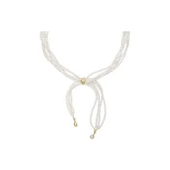 HEFANG 925 Sterling Silver Beaded Silk Scarf Necklace Women's