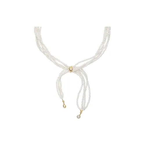 HEFANG 925 Sterling Silver Beaded Silk Scarf Necklace Women's