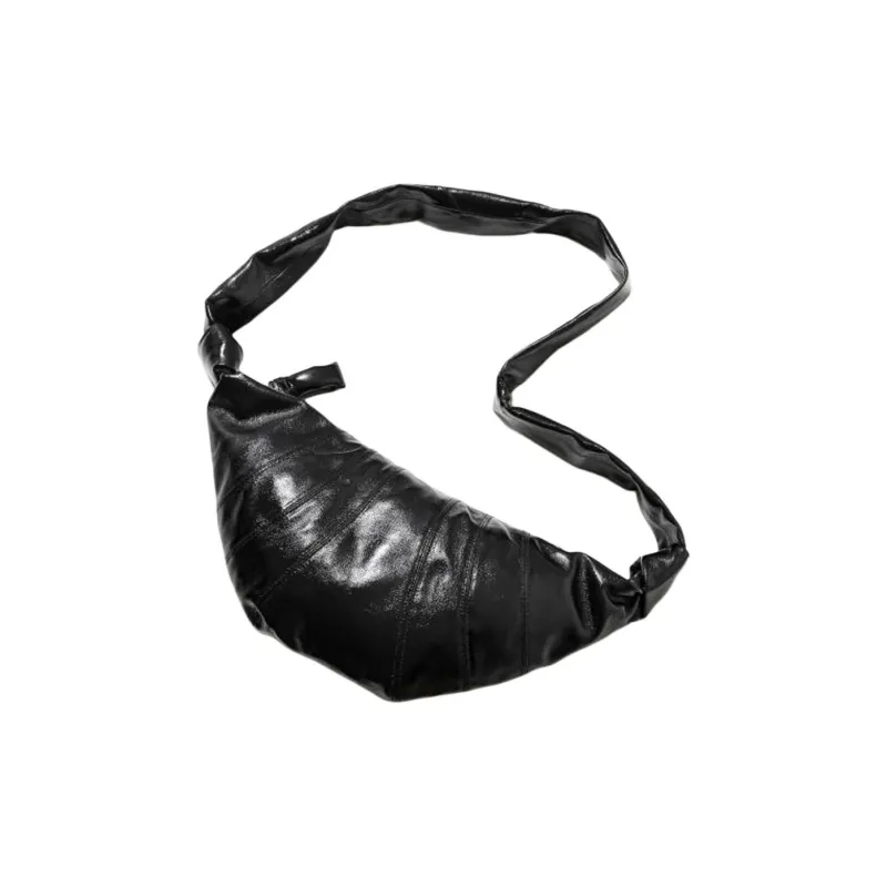 Lemaire Cotton Croissant Bag Goat Horn Puffy Shoulder Bag Medium Size Women's Black-3