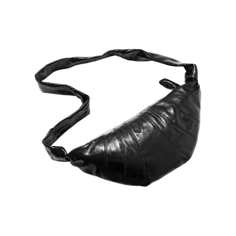 Lemaire Cotton Croissant Bag Goat Horn Puffy Shoulder Bag Medium Size Women's Black-4