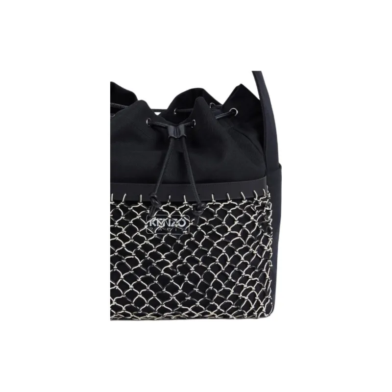 KENZO Cotton Shoulder Bag Medium Size Women's Black-2