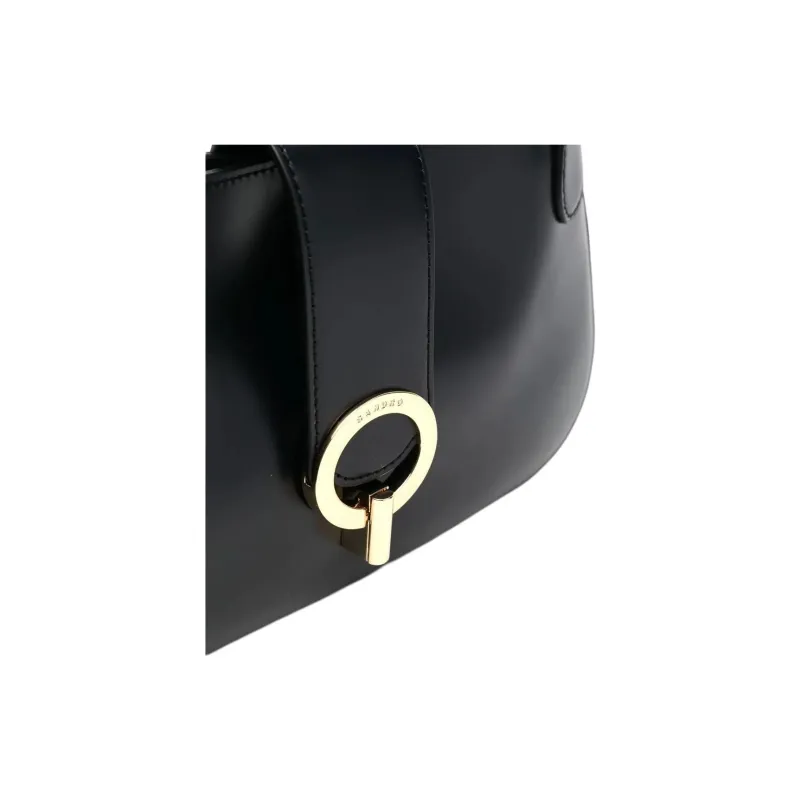 Sandro Cow Leather Shoulder Bag Small Size Women's Black-4