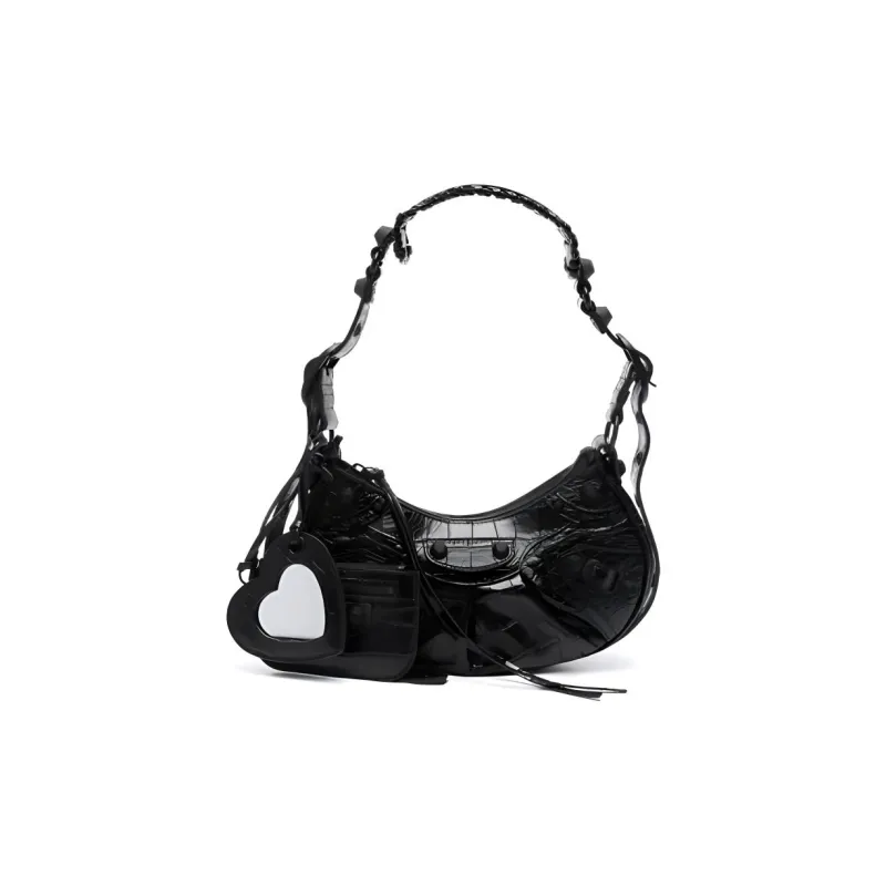 Balenciaga Le Cagole Calfskin Biker Bag Dumpling Handbag Medium Size Women's Black-2