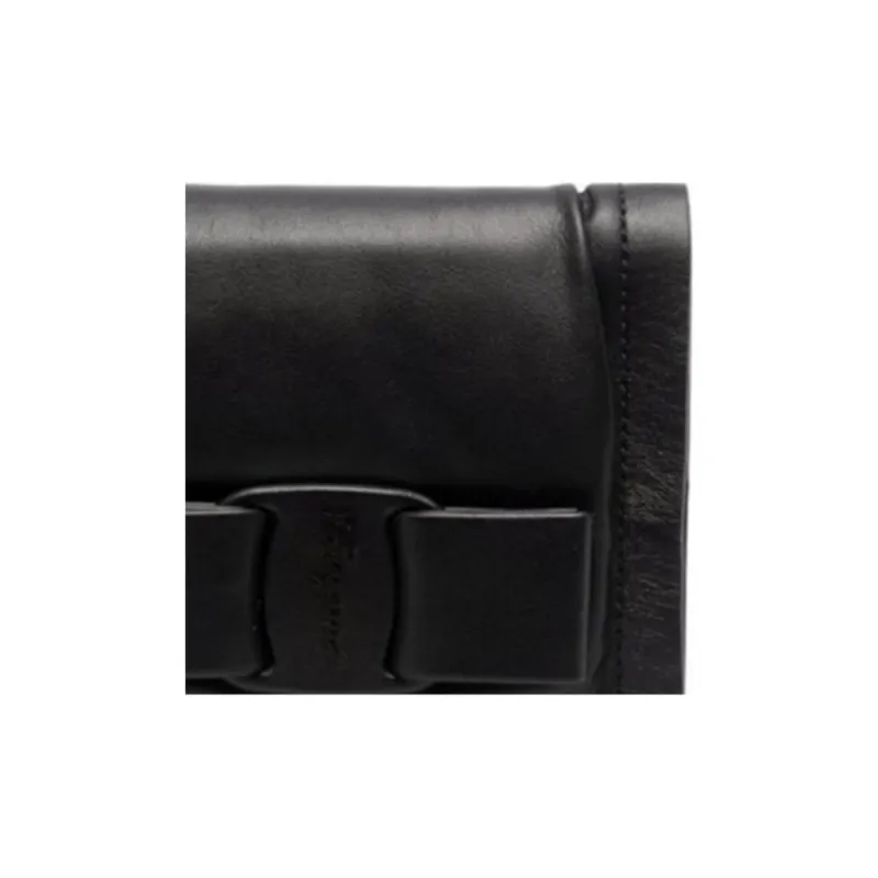 FERRAGAMO Leather Wallet Women's Black-4