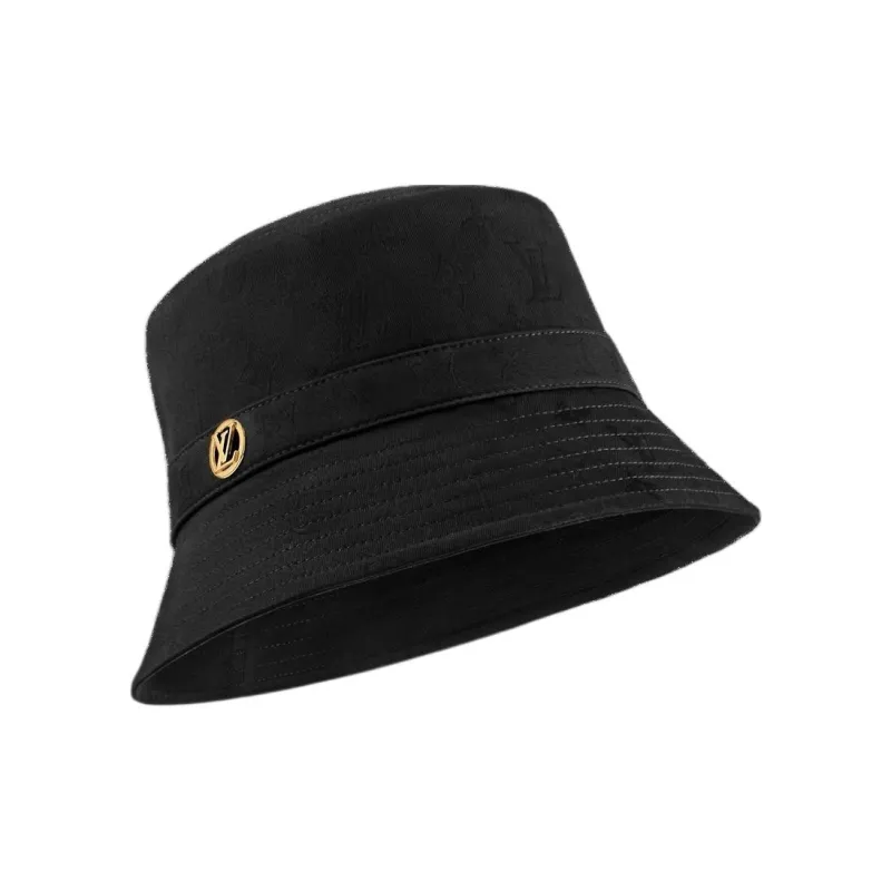 LOUIS VUITTON Cotton Cotton Fabric Metal Bucket Hats Unisex Black-1
