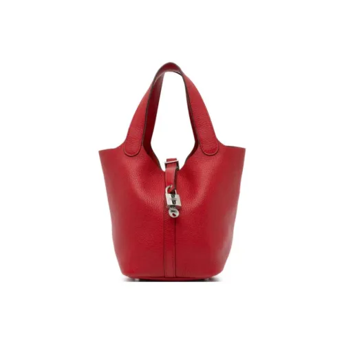 HERMES Picotin Lock Clemence Bullock Leather Bucket Bags Handbags Women's Cossack Red
