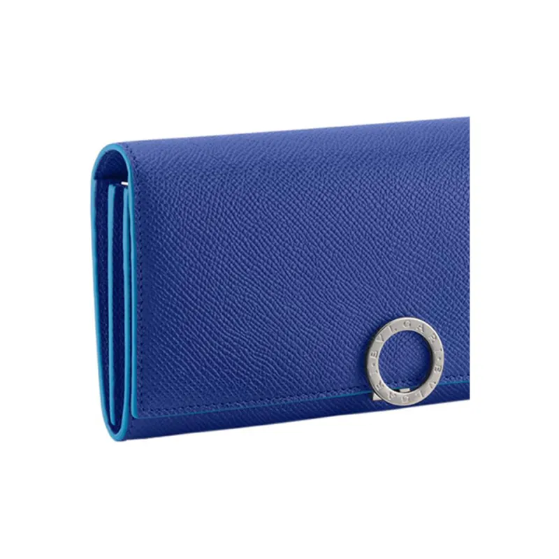 BVLGARI Bulgari Clip Calfskin Wallet Large Size Women's Blue-4