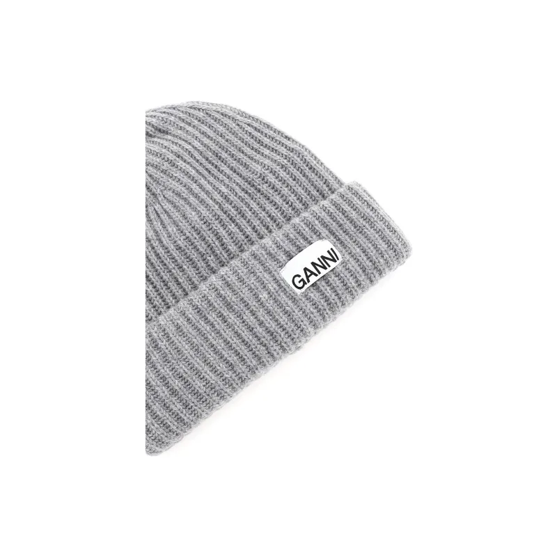 GANNI Logo patch Rib knit Beanie-3