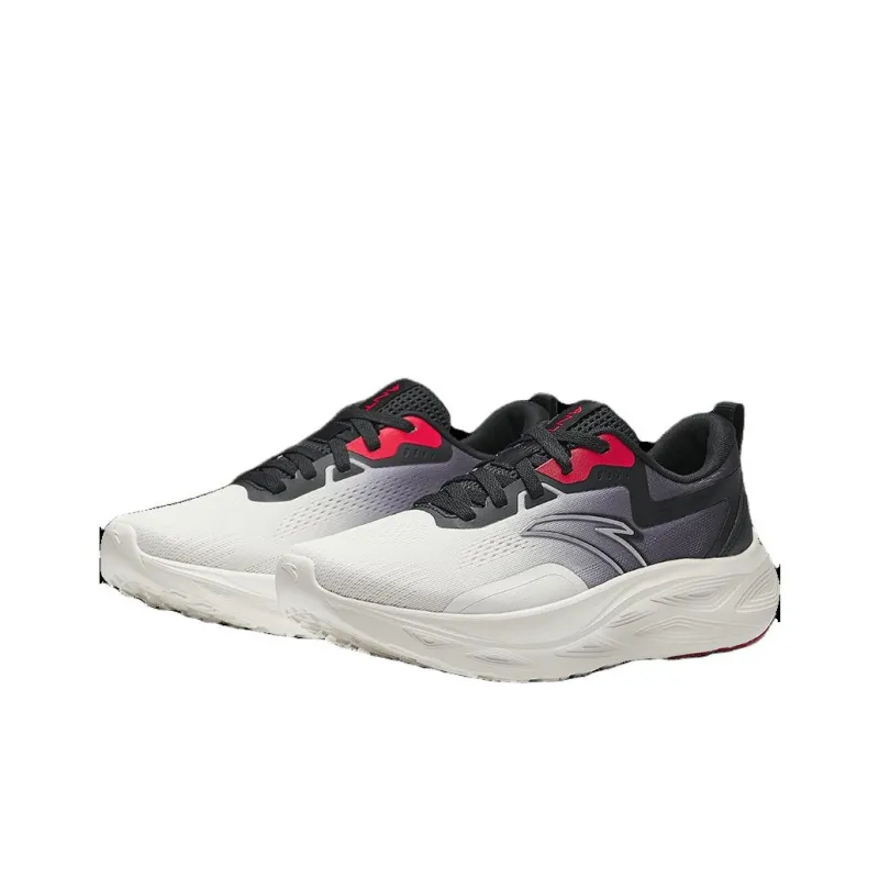 Anta Dust Free Cushioning Slip Resistant Lightweight Rebound Low Top Running Shoes Men's White Black Red-1