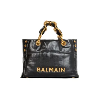 BALMAIN 1945 Calfskin Tote Bag Shopping Bag Shoulder Bag Handbag Small Size Women's Black